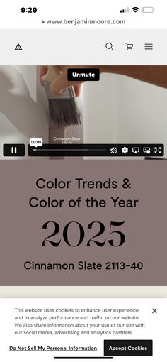 a person is painting the wall with white paint on it and text reads, color trend & color of the year 2055 cinnamon slate