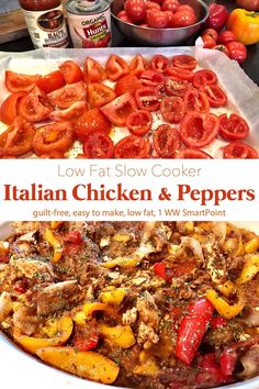 This easy low fat recipe for Slow Cooker Chicken & Peppers is a simple way to create a Low Point Weight Watchers family-friendly meal. #lowfatslowcookerchickenpeppers #lowfatchickenpeppers #slowcookerchickenpeppers #chickenpeppers #chicken #easyhealthyrecipes #slowcooker #crockpot Weight Watchers Slow Cooker, Low Points Weight Watchers, Low Fat Chicken Recipes, Chicken Peppers, Low Fat Chicken, Cucumber Diet, Chicken Stuffed, Crockpot Cooking, Italian Chicken