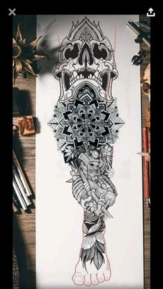 an image of a drawing with skulls and flowers on it