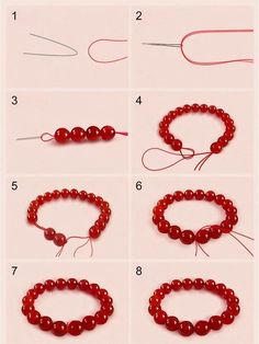 instructions to make beaded bracelets with red beads