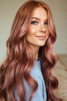 Thinking of making a change to your hairstyle?Uncover the magic of "35 Copper Hair Color Ideas" for a vibrant transformation—click now to read more and don’t forget to follow us! Copper Rose Hair Color, Copper Pink Hair Rose Gold, Hair Color Ideas Vibrant, Rosegold Haircolor, Rose Gold Red Hair, Vibrant Copper Hair, Pink And Copper Hair, Rose Gold Hair Color