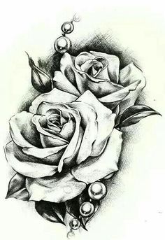 I like the pearls with the rose Tato Tradisional, Rose Drawing Tattoo, Kunst Tattoos, Geniale Tattoos, Rose Tattoo Design, Rose Drawing, Roses Drawing, Fake Tattoos, Trendy Tattoos