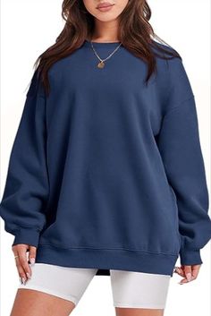 Caracilia Womens Oversized Sweatshirt Crewneck Loose fit Long Sleeve Fleece Pullover 2023 Fall Casual Clothes Hoodie Top Dropped Shoulder Sweatshirt, Fashion Hoodies, Round Neck Sweaters, Solid Clothes, Loose Tops, Fall Fashion Outfits, Casual Fall Outfits, Solid Tops, Casual Pullover