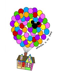 a house with a bunch of balloons attached to it's roof and the words, something is real