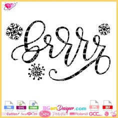 the word briff with snowflakes on it is shown in black and white