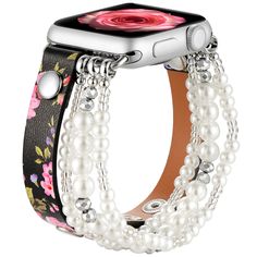 PRICES MAY VARY. 🎄【For All Apple Watch Series】🎄:This Black&Pink Floral/Flower dressy leather Wrap Apple Watch/Iwatch Charms Bands/bracelets/bangles with nice pearls bead are for Apple Watch 38mm 40mm 41mm and for Iwatch Series SE and Series 9 Ultra 8 7 6 5 4 3 2 1, for Apple watch sport and apple watch Special Edition, for all Apple Watch Series. 🎄【Super Comfortable】🎄:100% Genuine top Black and Pink flower/floral Leather calf with white/pearls and Silver Stud embellished+ Natural Crystal bea Adjustable Black Beaded Apple Watch Band, Adjustable Leather Apple Watch Band, Apple Watch Nike, Watch Band Bracelet, Apple Watch Sport, Apple Watch 42mm, Unique Bands, Apple Watch Bands Leather, Band Bracelet