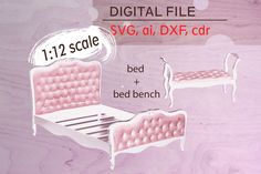 dollhouse svg files ! This is digital download file. You will not receive any physical product. ! *Price include: ZIP archive with SVG, DXF, CDR, AI files of 1 miniature bed and 1 miniature bed bench and pdf instruction. **Please, MAKE SURE if this type of files are good for your mashine. Made for cut from 2 mm (0.08 inch) thickness material. Assemble furniture will be good for 1:12 scale dollhouse. Check the measurements in the picture gallery. You can use it for personal or small comerssional Diy Doll Sofa, Dollhouse Svg, Miniature Bed, Dollhouse Design, Mini Furniture, Doll Bed, Bed Bench, Barbie Furniture, Doll Furniture