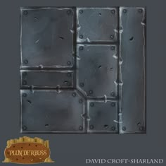 the front cover of an old book with metal squares and rivets on it