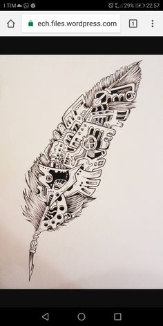 a drawing of a feather with words written on it and an arrow in the middle