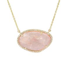 Natural Unshaped Morganite Diamond Halo Necklace | SI Clarity G-H Color Diamond Pave Necklace | Solid 14K Yellow Gold Necklace | Handmade Necklace For Women. * SKU: SGN00626 * Made to Order. * Gold Purity: 14K Solid Yellow Gold (stamped) * Custom Gold Color: Rose Gold, Yellow Gold, White Gold * Custom Gold Purity: 10K/14K/18K (Charges Apply) * Diamond 100% Genuine Earth Mined Diamond * Diamond Weight: 0.25 ct. * Diamond Color: G-H * Diamond Clarity: SI * Diamond Cut: Brilliant Cut (Excellent) * Oval Pink Jewelry With Single Cut Diamonds, Pink Oval Jewelry With Single Cut Diamonds, Pink Oval 14k Gold Necklace, 14k Gold Oval Diamond Necklace With Gemstone, Oval Gold Necklace With Gemstone Accents, Gold Necklace With Oval Gemstone Accents, Gold Oval Necklace With Gemstone Accents, Oval 14k Gold Necklace With Single Cut Diamonds, Pave Necklace