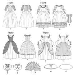 different types of dresses for girls with the names in english and french, including front, front, from left to right