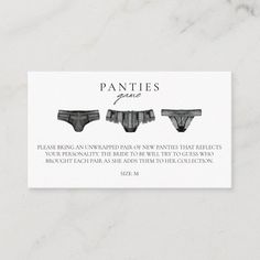 Panty Game Bridal Shower Bachelorette Lingerie Enclosure Card  Zazzle Panty Game Bachelorette, Bachelorette Signs, Lingerie Bachelorette, Classy Bachelorette Party, Bachelorette Inspo, Cute Game, Bridal Bachelorette Party, Party Names, Bachelorette Games