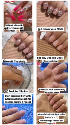 Soak Off Acrylic Nails, Take Off Acrylic Nails, Nail Growth Tips, Gel Nail Removal, Remove Acrylic Nails, Buff Nails, Nail Soak