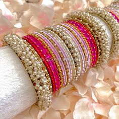 Thanjina Pink Ombre Bangle Stack - Etsy Elegant Pink Bangle For Festivals, Adjustable Beaded Pink Bangle, Festive Pink Bangle For Celebrations, Pink Bangle Bracelets For Festivals, Pink Bangle Cuff Bracelet For Wedding, Pink Beaded Pearl Bracelet For Wedding, Pink Stackable Jewelry For Festive Occasions, Festive Pink Stackable Jewelry, Wedding Beaded Pink Pearl Bracelet