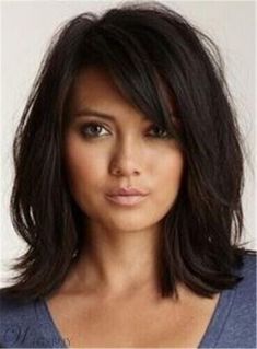 Messy Lob Loose Wavy Synthetic Hair Capless Women Heat OK Natural Daily Wig | eBay Longbob Hair, Medium Layered Hair, Trending Hairstyles, Haircuts With Bangs, Bobs Haircuts, Hairstyles With Bangs