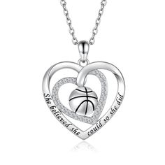 PRICES MAY VARY. Jewelry for Basketball Girls: Engraved with"She believed she could so she did", The sterling silver basketball necklace has a unique meaning for basketball girls! This is encouragement for basketball girls. A cute accessorise to your outfit or basketball themed things. Wear them to a basketball match, sports event, or just show your passion for basketball! High Quanity Material: The necklace is made of 925 sterling silver. lead-free, nickel-free, cadmium-free, hypoallergenic. It Bedazzle Basketball, Softball Necklace, Basketball Match, Basketball Necklace, Mom Gifts Jewelry, Baseball Necklace, Unique Meaning, Sports Event, Love And Basketball