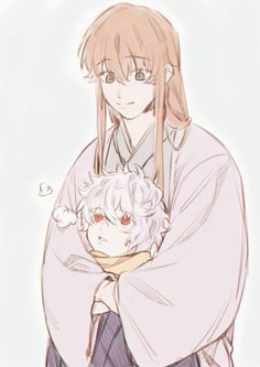 an anime character holding a child in his arms