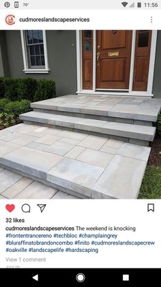 an image of some steps in front of a house that is being advertised for landscaping