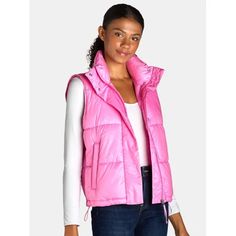 This Ozark Trail's Short Sporty Vest is made with recycled polyester filled, and draw string adjustable hem and hood will be a great addition to your wardrobe. Front zipper closure. Features a relaxed and short fit, 2 sides pockets. Hood and side pockets keep you warm and comfortable through the coldest adventures. Size: XL.  Color: Pink.  Gender: female.  Age Group: adult. Mens Rain Jacket, Ozark Trail, Plus Size Coats, Pink Balloons, Sleeves Clothing, Henley Shirts, Puffer Vest, Womens Vest, Short Tops