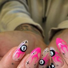 Infrared Nails, Tattoo Nails Designs, Magic 8 Ball Nails, Blink 182 Nails, Eight Ball Nails, Vegas Inspired Nails, 8ball Nails, Manga Nails, Ball Nails