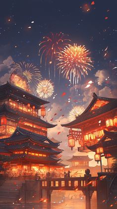 Anime Festival Background, Chinese Background Aesthetic, Chinese Castle Fantasy Art, Japanese Festival Anime Background, Asian Kingdom Fantasy Art, Fantasy Chinese Landscape, Asian Palace Fantasy Art, Chinese Background, Cherry Blossom Painting