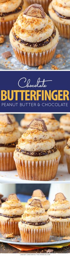 butterfingerer peanut butter and chocolate cupcakes