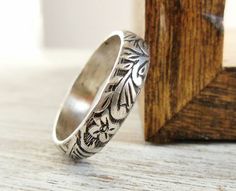 Floral Pattern Ring Sterling Silver Wedding by wwcsilverjewelry Vintage Wedding Toe Ring With Flower Design, Vintage Wedding Flower Toe Ring, Flower Shaped Engraved Wedding Rings, Adjustable Intricate Design Flower Ring For Wedding, Flower Shaped Wedding Rings With Intricate Design, Vintage Engraved Flower Wedding Ring, Nature-inspired Engraved Wedding Rings, Adjustable Flower Engraved Ring For Wedding, Adjustable Flower Engraved Wedding Ring