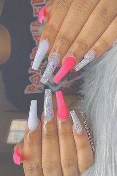 pin ‘ @kjvougee 👅 Squoval Nails, Long Acrylic Nail Designs, White Acrylic Nails, Cute Acrylic Nail Designs, Long Acrylic Nails Coffin, Acrylic Nails Coffin Pink, Acrylic Coffin, Long Square Acrylic Nails, Coffin Nails Long