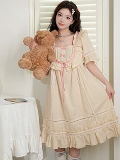 This price is for a nightgown only, others are not included.   	 		 			Size 			Free Size 		 		 			Full Length 			98 		 		 			Bust 			98 		 		 			Sleeve Length 			28 		 		 			Shoulders 			34 		 		 			Height 			155-170cm 		 		 			Weight 			40-80KG Feminine Ruffled Dress For Pajama Party, Beige Short Sleeve Sleepwear, Feminine Cream Bedtime Dress, Feminine Short Sleeve Dress For Sleepover, Beige Lace-trimmed Nightgown For Sleep, Beige Lace Trim Nightgown For Sleep, Feminine Beige Nightgown For Loungewear, Casual Dresses With Lace Trim For Sleepover, Beige Short Sleeve Dress For Loungewear