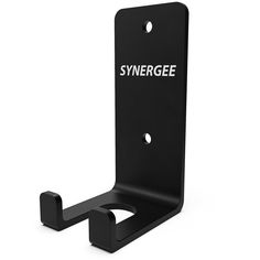 the synrgee logo is displayed on a black metal holder with two holes in it