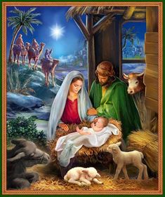 a nativity scene with baby jesus in the manger