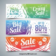 four sale banners with different colors