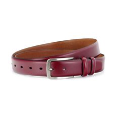 Enhance your formal attire with our Men's Cordovan Belt, a sophisticated accessory designed to complement your suit with elegance. Crafted from high-quality genuine leather, this belt offers both durability and a refined appearance, making it the perfect choice for dressy occasions. The 3.5 cm (1 3/8") width ensures a comfortable and secure fit, adding a polished touch to your ensemble. Available in various sizes, you can choose the perfect fit from the drop-down menu above. The rich cordovan re Elegant Leather Belt For Semi-formal Occasions, Luxury Belts With Leather Lining, Elegant Brown Belt For Formal Occasions, Elegant Brown Formal Belt, Elegant Leather Belt With Smooth Grain, Luxury Formal Belt With Leather Lining, Luxury Leather-lined Belt For Formal Occasions, Classic Brown Belts For Office, Classic Red Belt For Formal Occasions