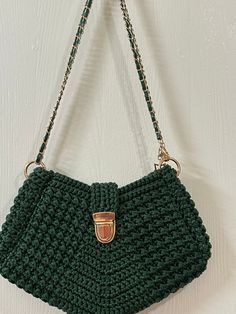 Luxury purse dark green color.  Crossbody bag length 122cm,48" Purse size 28cm,11.2" you can make your own long or half strap Dark Green Crochet Bag, Green Satchel Shoulder Bag With Single Strap, Green Rectangular Shoulder Bag With Single Strap, Green Rectangular Satchel With Single Shoulder Strap, Green Tote Shoulder Bag With Single Strap, Rectangular Green Satchel With Single Shoulder Strap, Green Rectangular Satchel With Single Strap, Elegant Crossbody Crochet Bag With Adjustable Strap, Green Satchel With Single Shoulder Strap For Travel