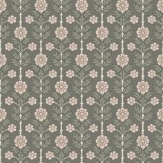 a green and pink flower pattern with leaves on the bottom half of it, in shades of