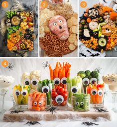 an assortment of halloween food and decorations