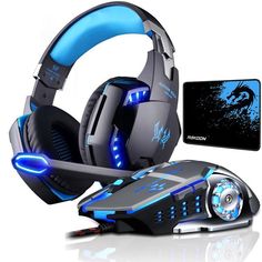 a gaming set with headphones and mouse