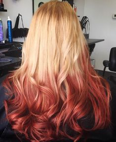 Blonde Hair With Red Tips, Red Hair Tips, Hair Color Red Ombre, Red And Blonde, Reverse Ombre, Red Ombre Hair, Blond Ombre, Ombre Blond, Red Blonde Hair