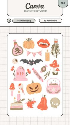 the back side of a computer screen with various stickers on it, including pumpkins and