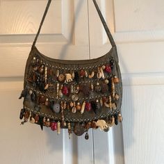 Beige Olive Colored Bag With Embellishments. Excellent Condition, Never Used. No Smells Or Stains. Gucci Gg Bag, Marmont Super Mini, Tory Burch Kira Chevron, Mini Hand Bag, Brighton Purses, Kira Chevron, Tory Burch Kira, Sequin Bag, Silver Bags