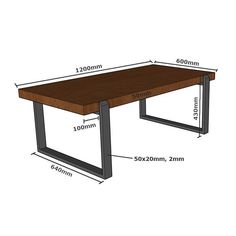 an image of a table with measurements for the top and bottom section, including two metal legs