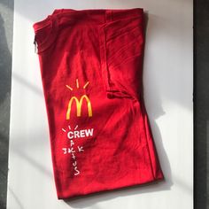 Never Worn! New Exclusive Crew Tee From The Mcdonald’s X Cactus Jack Collaboration. Red Short Sleeve Tee With The Golden Arches Logo On The Left Chest. Sizes Large & Xlarge Available Printed On Gilden Heavy Cotton Tee. 100% Cotton * Free Shipping On Items $50 + * Red Crew Neck T-shirt With Graphic Print, Red Casual Crew Neck T-shirt, Red Crew Neck Casual T-shirt, Casual Red Crew Neck T-shirt, Blue Work Shirt, Casual Logo, Travis Scott Cactus Jack, Chicken Shirts, Cactus Jack