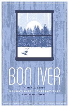 the poster for bon river, with an image of a window and trees in the background