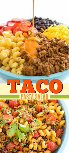 taco pasta salad with ground beef and tomatoes