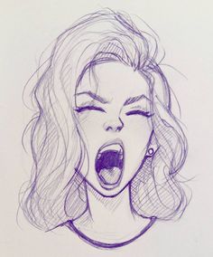 a drawing of a woman with her mouth open