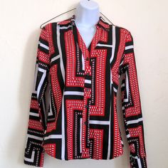 7th Avenue Red And Black Mixed Print Button Down Blouse Nwt Size S Women's Nwt, Never Used, Perfect Condition Red V-neck Blouse With Buttons, Retro Black Button-up Blouse, Trendy Red Office Blouse, Red Long Sleeve Blouse With Buttons, Red V-neck Shirt For Workwear, Red V-neck Blouse With Button Closure, Chic Red Blouse With Buttons, Red Long Sleeve Blouse With Button Closure, Red Buttoned Tops For Work