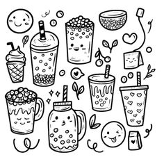 the doodle drawing shows different drinks and beverages