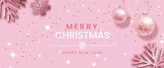 pink christmas background with snowflakes and ornaments