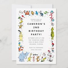 the cat in the hat birthday party card with an image of cats and kittens on it