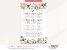 a 2012 calendar with pink flowers and greenery on the front, in watercolor